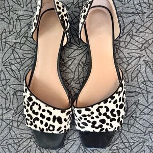 Leopard Print Open-Toe Women's Flats - Black & White